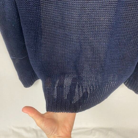 Polo Ralph Lauren Linen Cardigan Sweater Mens Large Blue Elbow Patches Academia - Picture 6 of 13